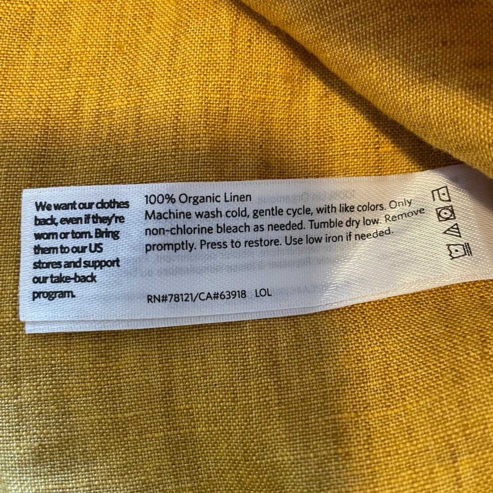 Eileen Fisher Mustard Yellow 100% Organic Linen Boxy Short Sleeve Top XL - Picture 6 of 6
